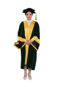 網上下單訂購榮譽博士畢業袍  香港教育大學 榮譽院士畢業服  墨鏡綠色畢業袍  金色帶畢業袍 黑色博士帽  金色流蘇 DA599